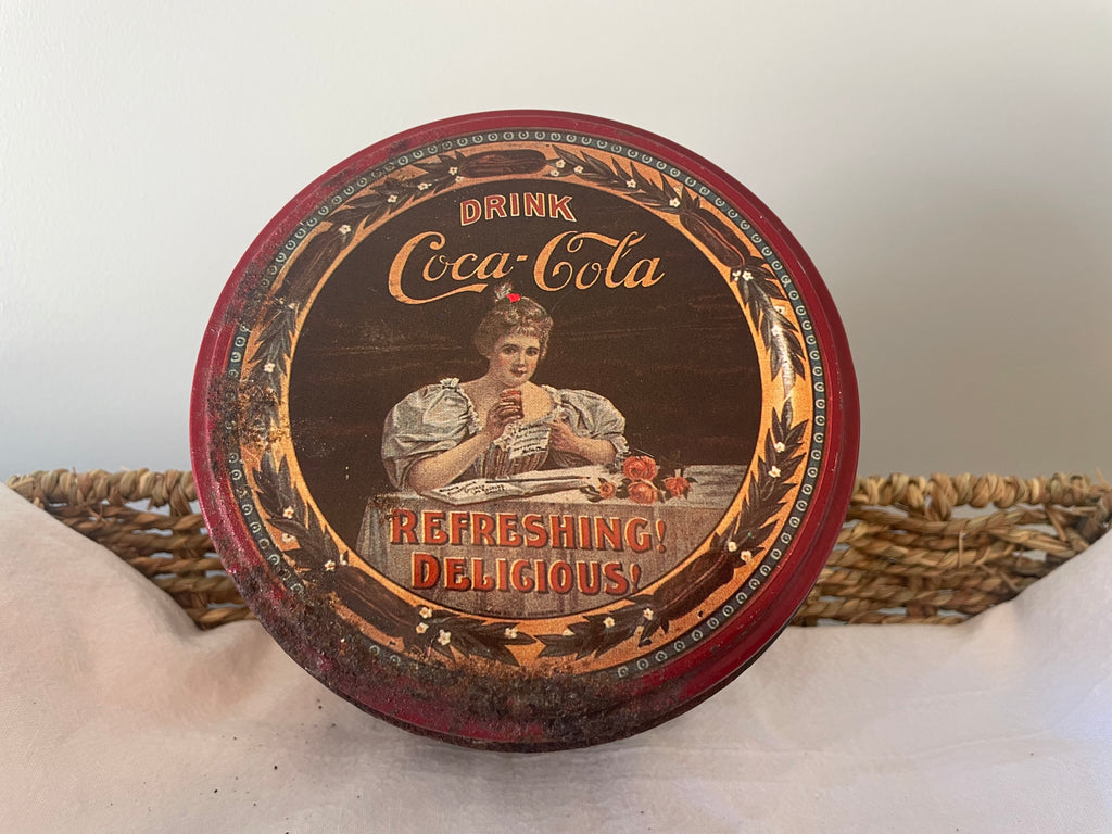 Mid 1980s Coca-Cola decorative round tin