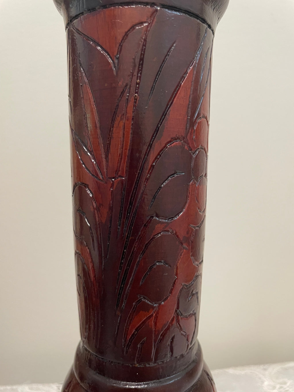 Hand carved two-toned floral wood vase