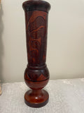 Hand carved two-toned floral wood vase