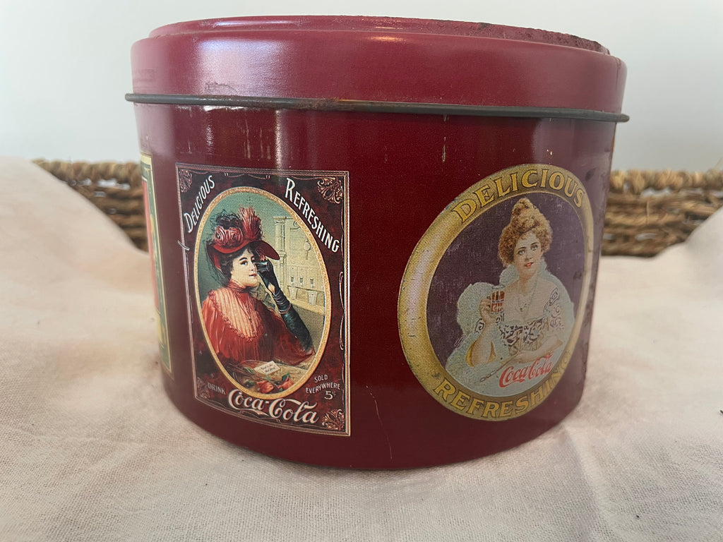 Mid 1980s Coca-Cola decorative round tin