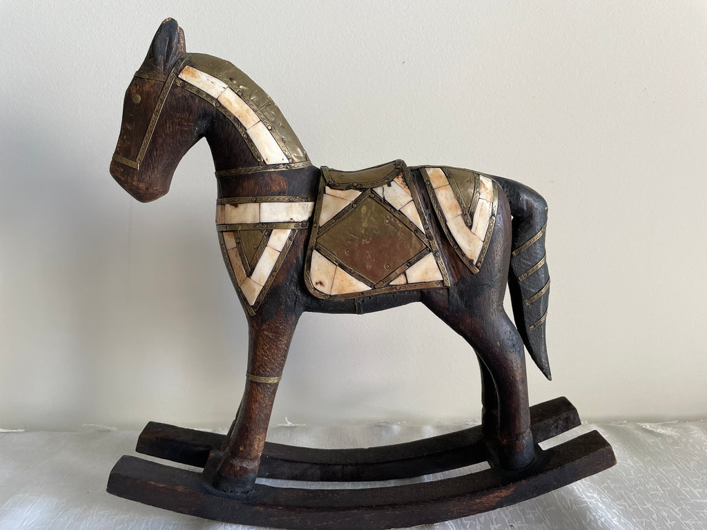 Vintage hand carved wood rocking horse