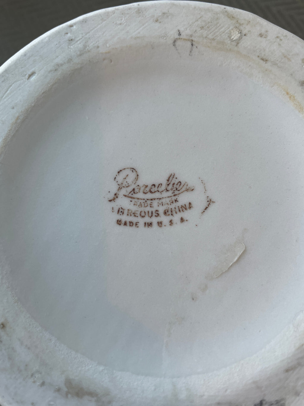 Vintage Porcelier vitreous teapot with embossed Hearth pattern