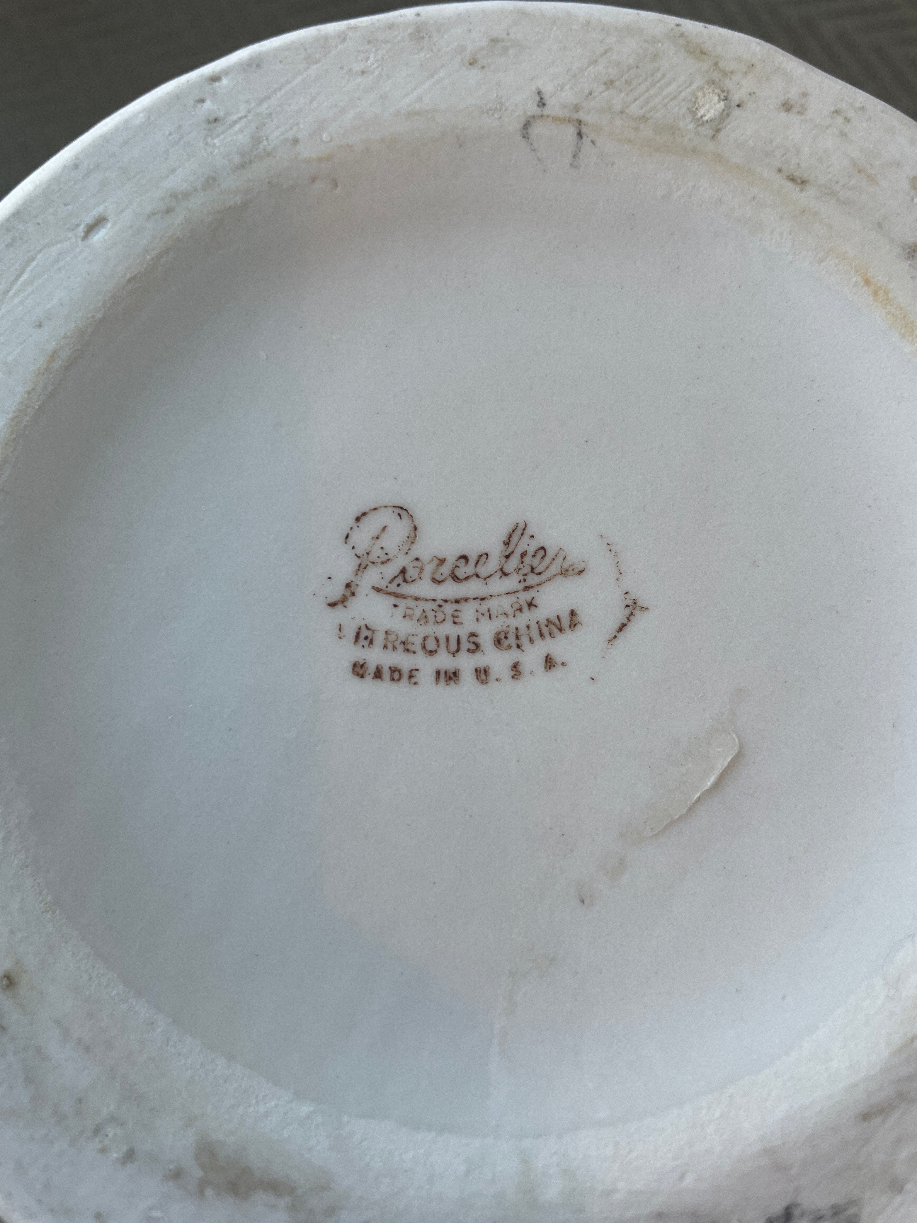 Vintage Porcelier vitreous teapot with embossed Hearth pattern