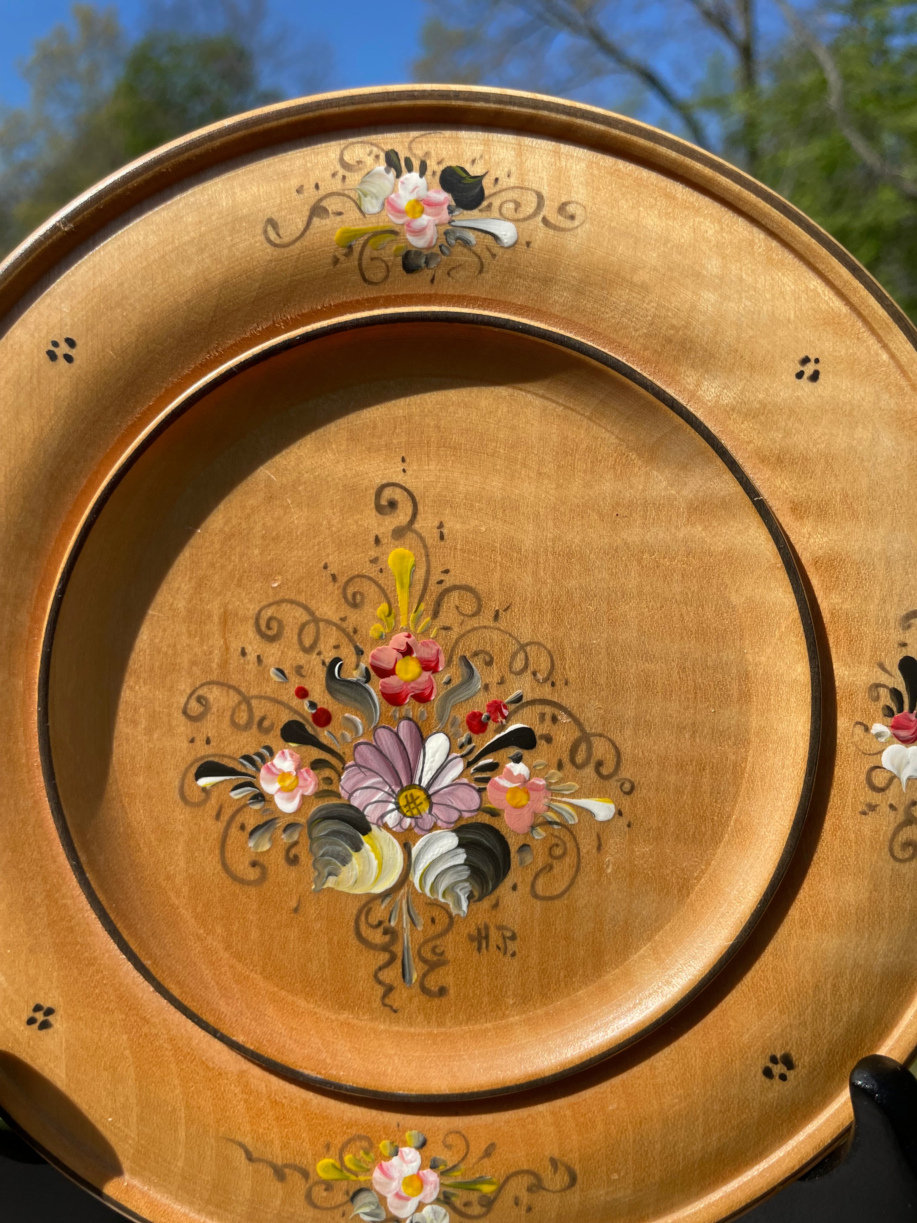Vintage Austrian hand painted wooden plate