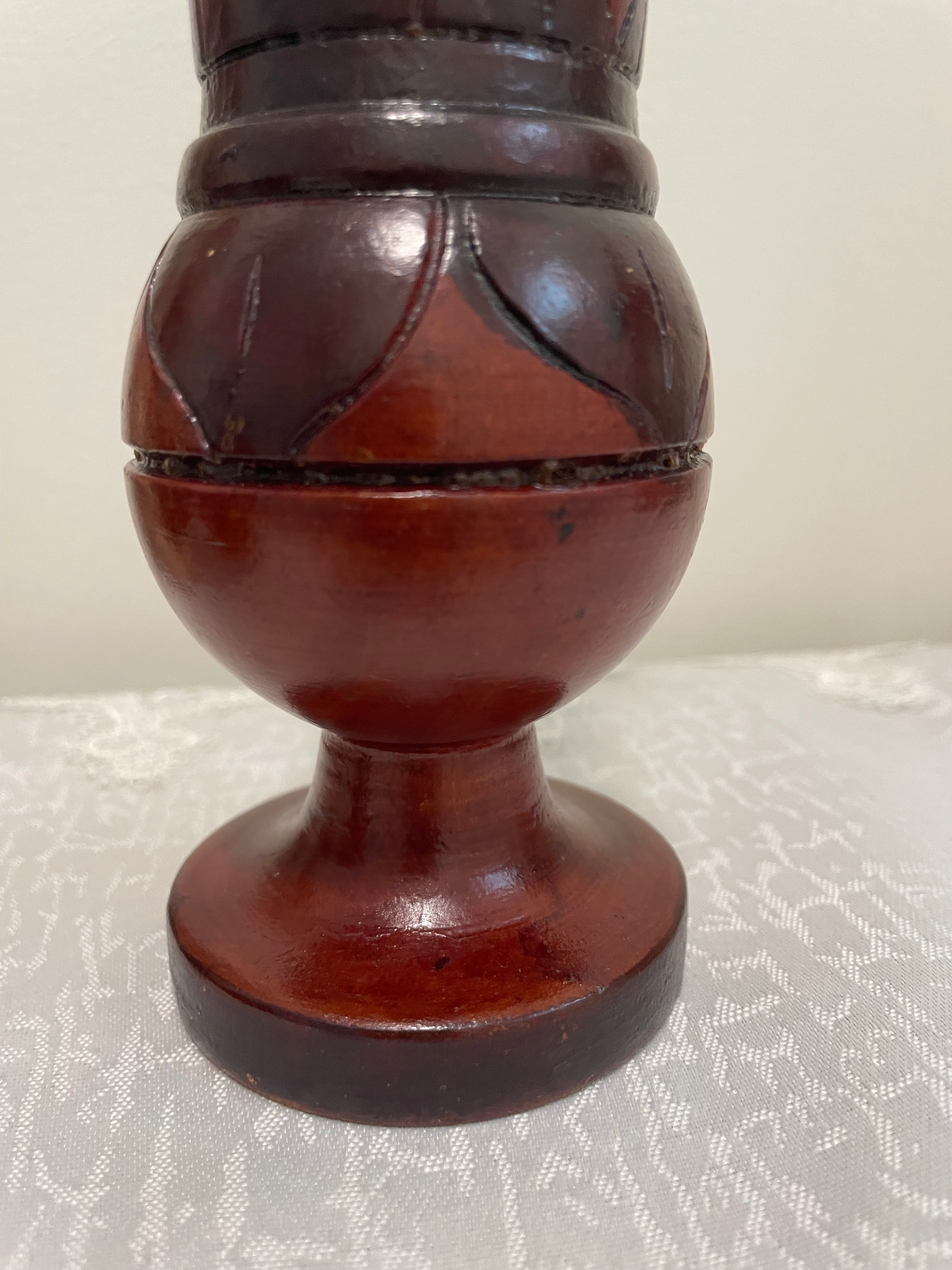 Hand carved two-toned floral wood vase