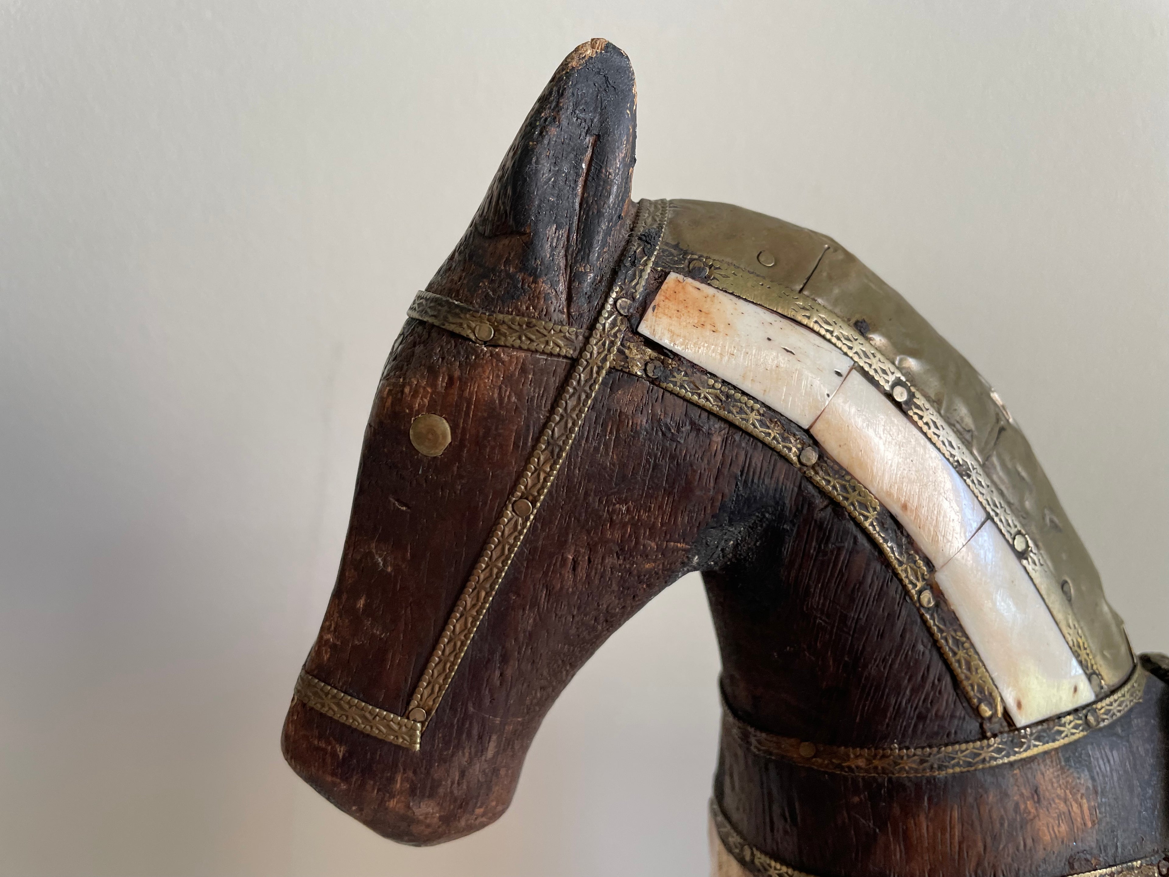 Vintage hand carved wood rocking horse
