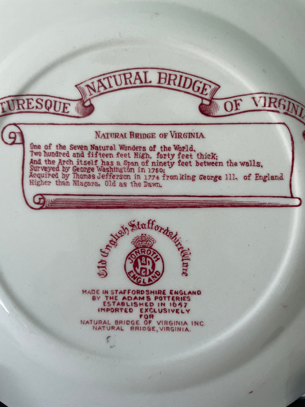 Natural Bridge of Virginia souvenir plate
