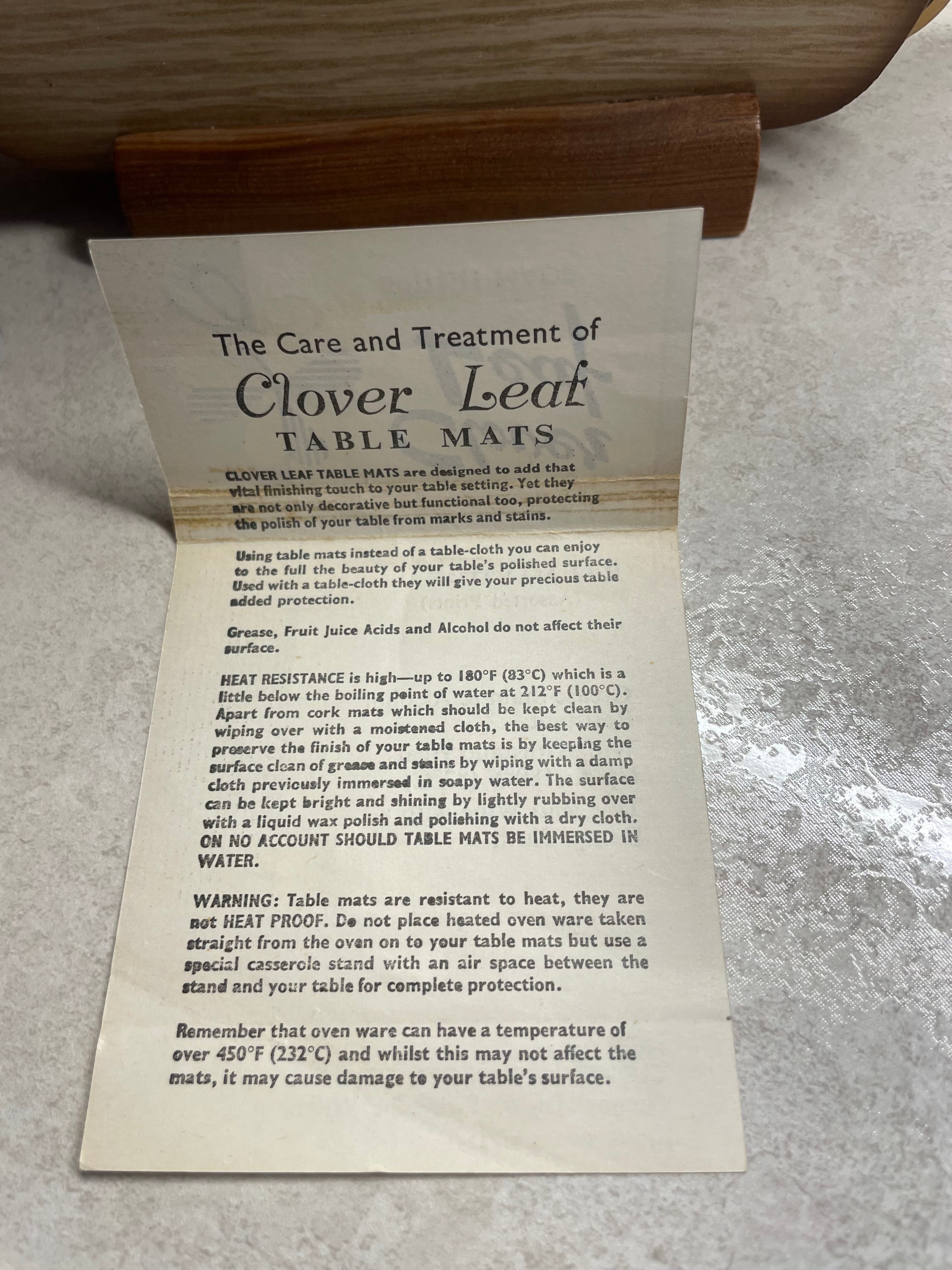 Clover Leaf cork-backed table mats