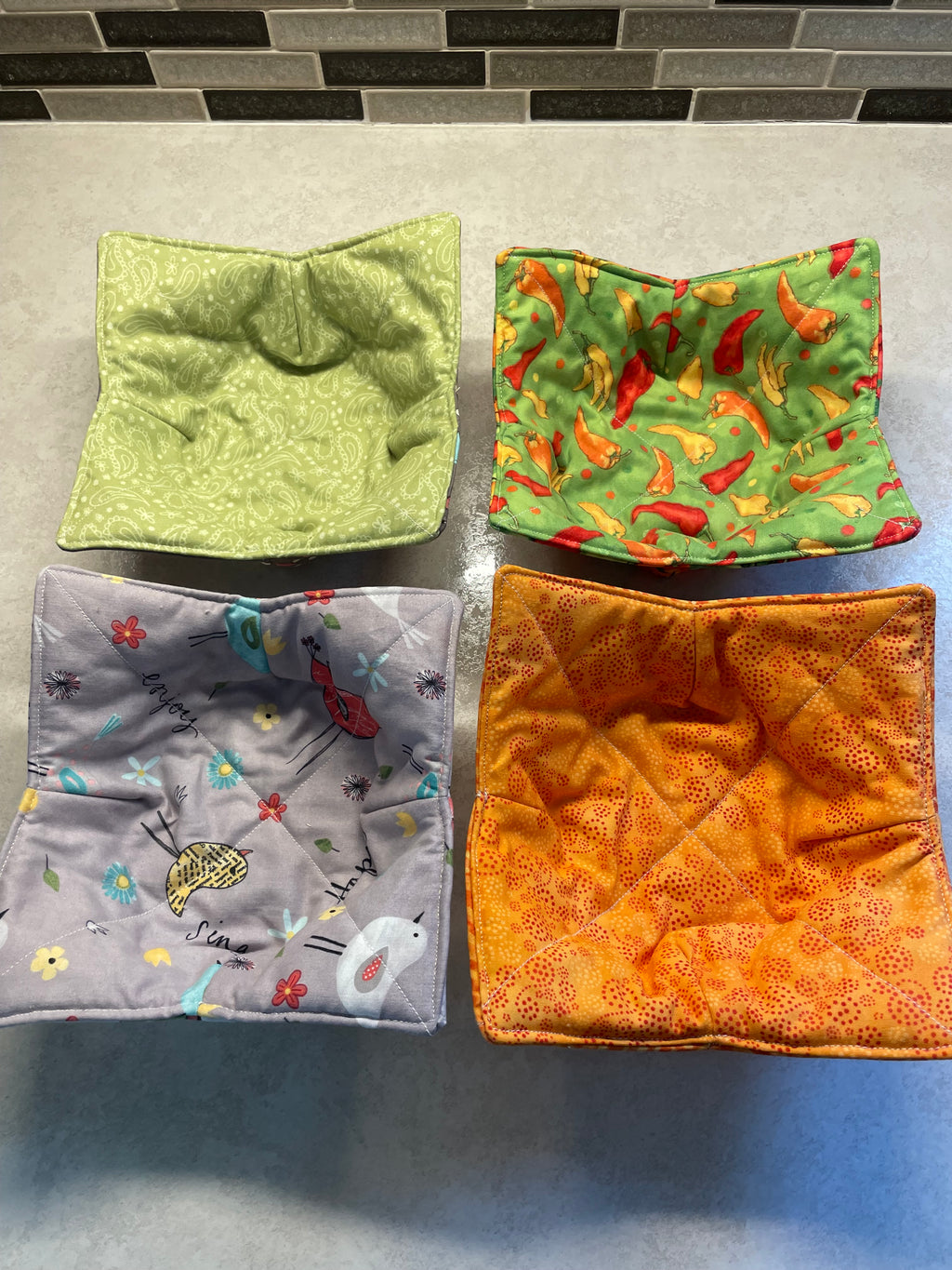 Handmade fabric bowl cozy - Set of 4