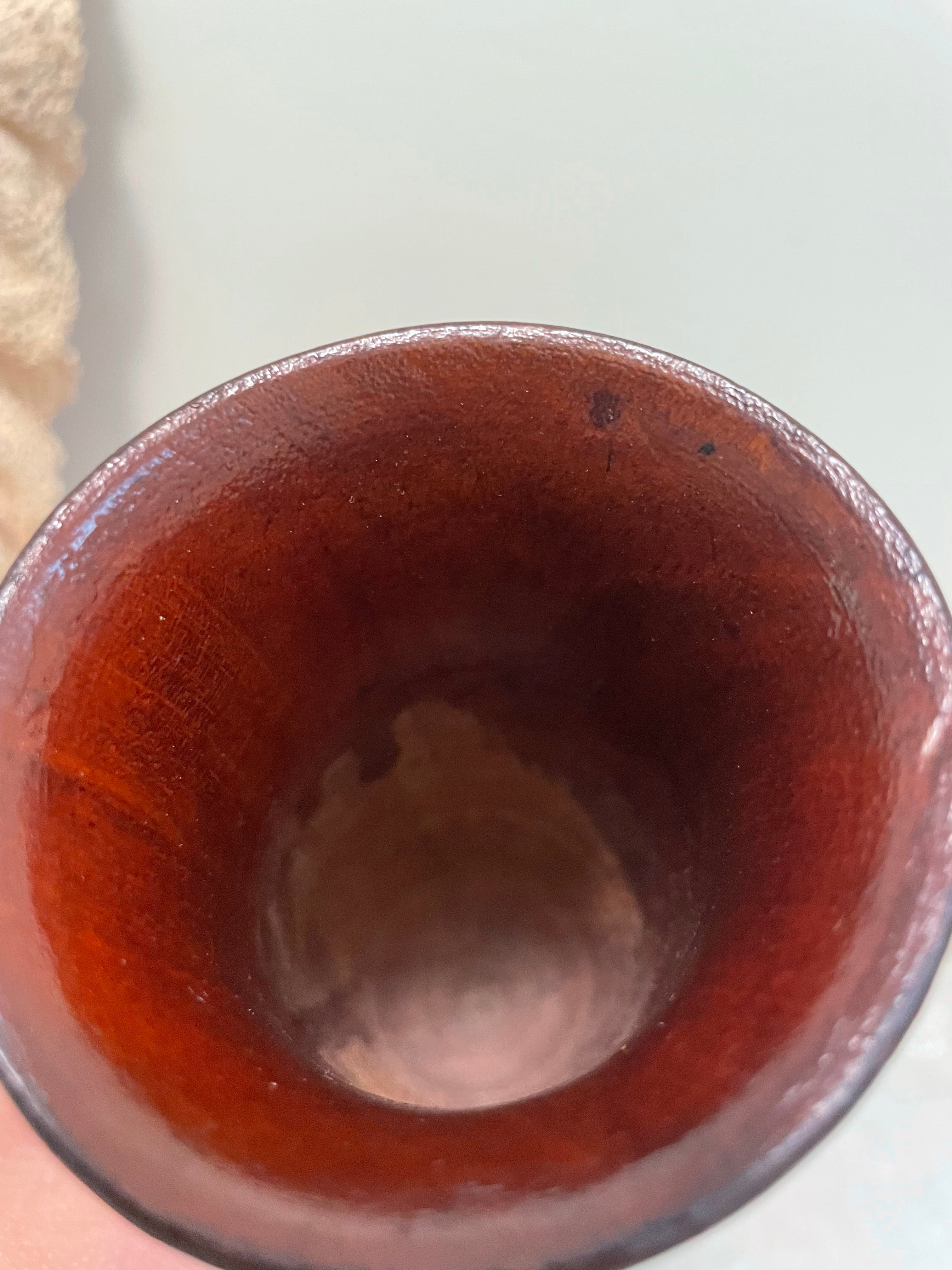 Hand carved two-toned floral wood vase