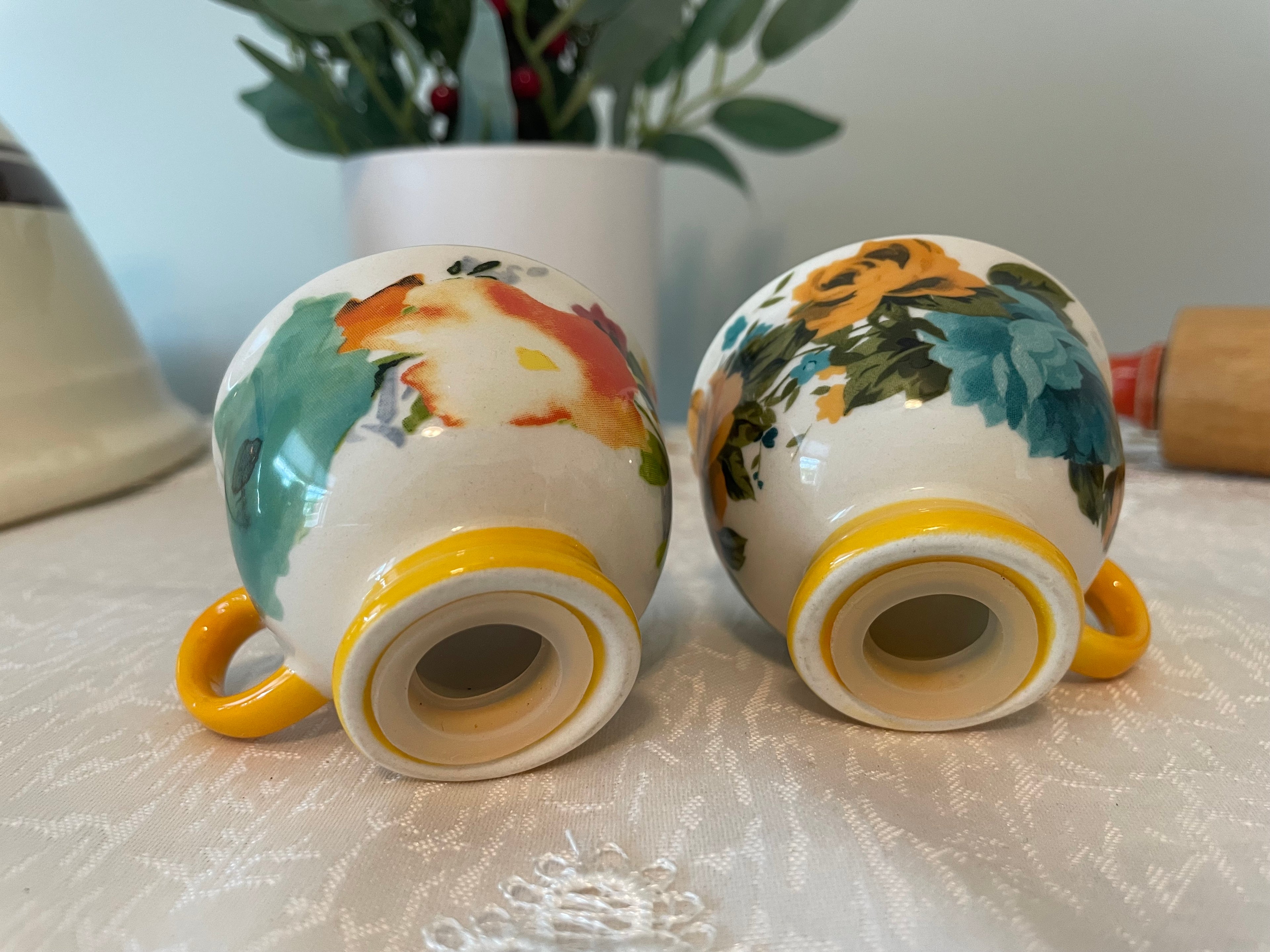 Pioneer Woman "Rose Shadow" teacup salt and pepper shakers