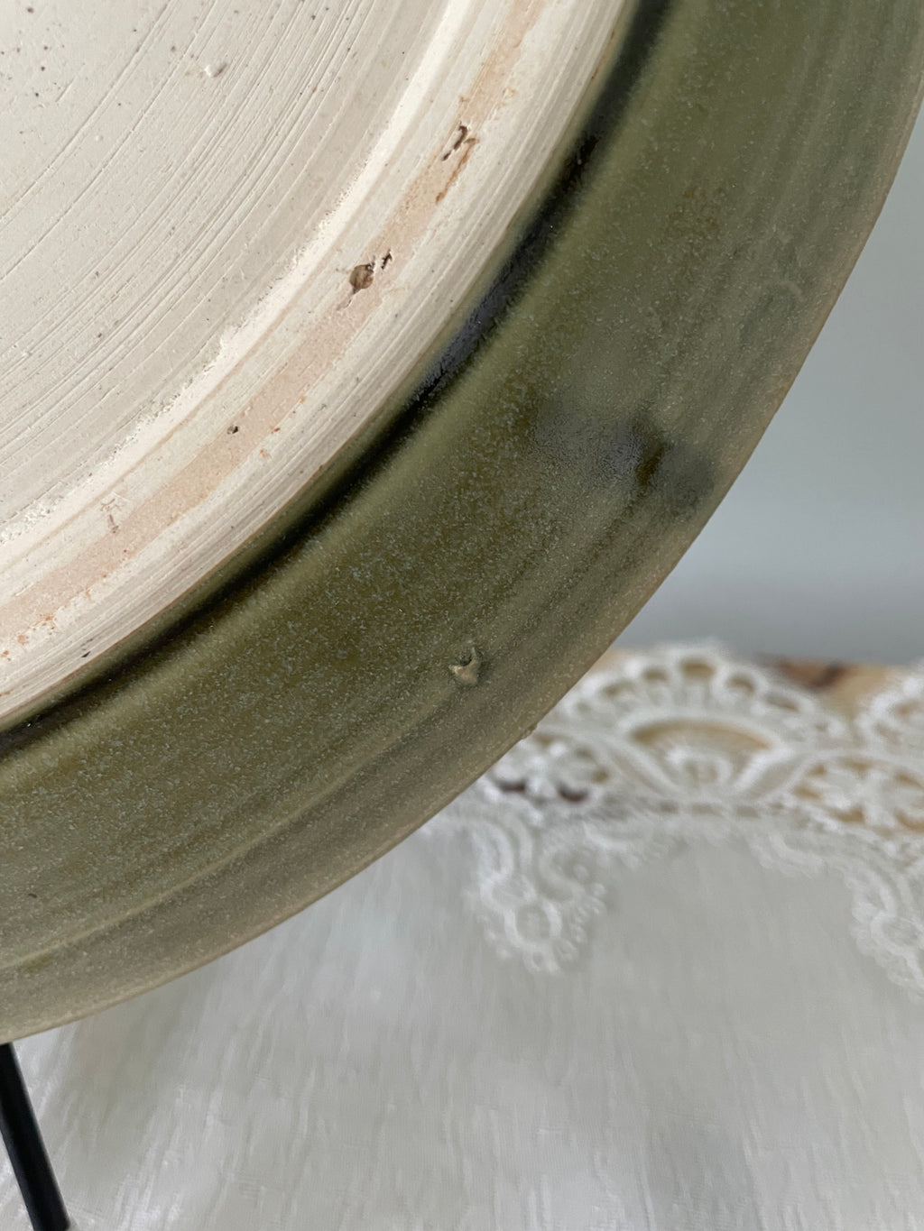 Olive green ceramic tray with sculpted handles