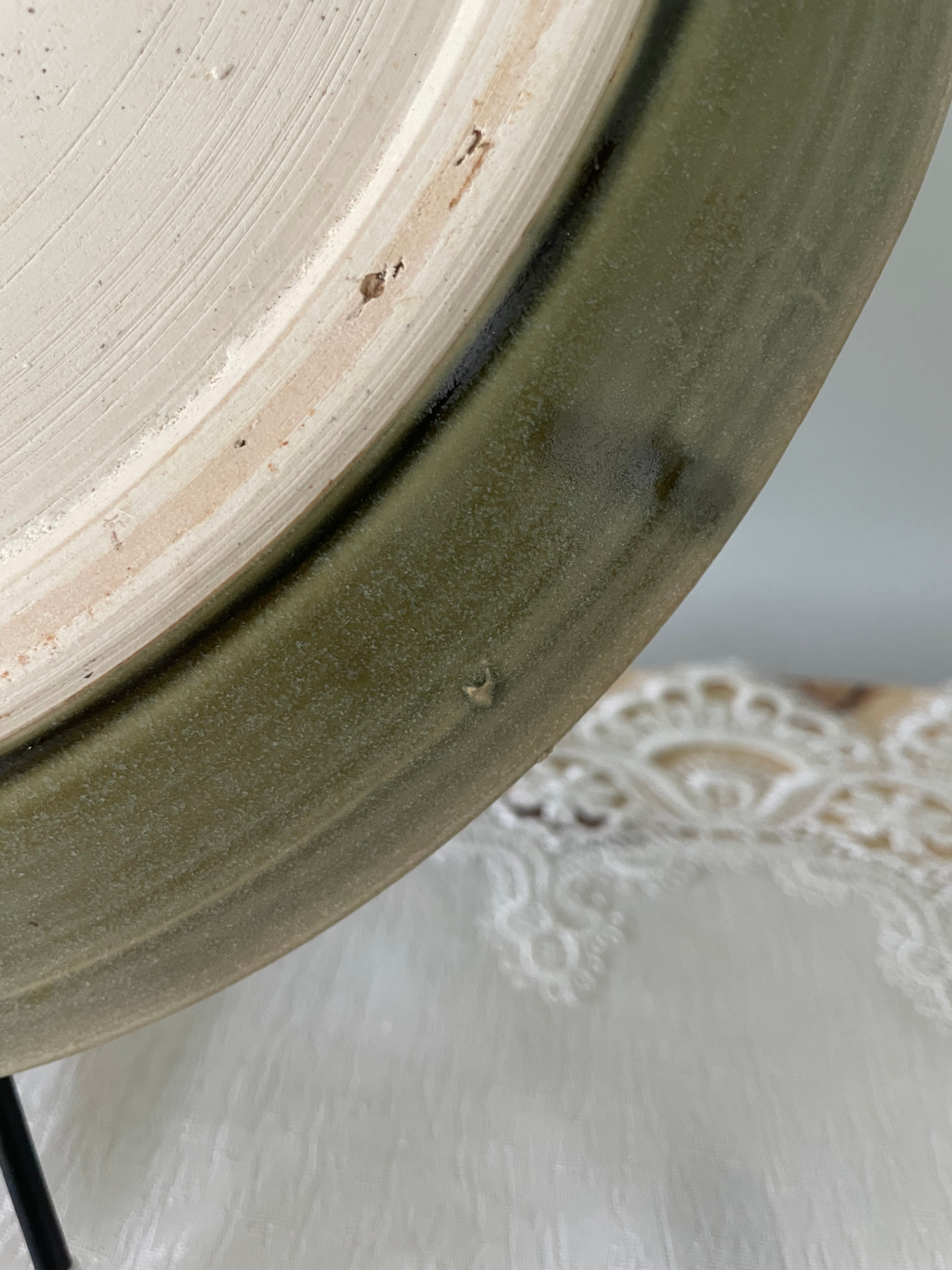 Olive green ceramic tray with sculpted handles