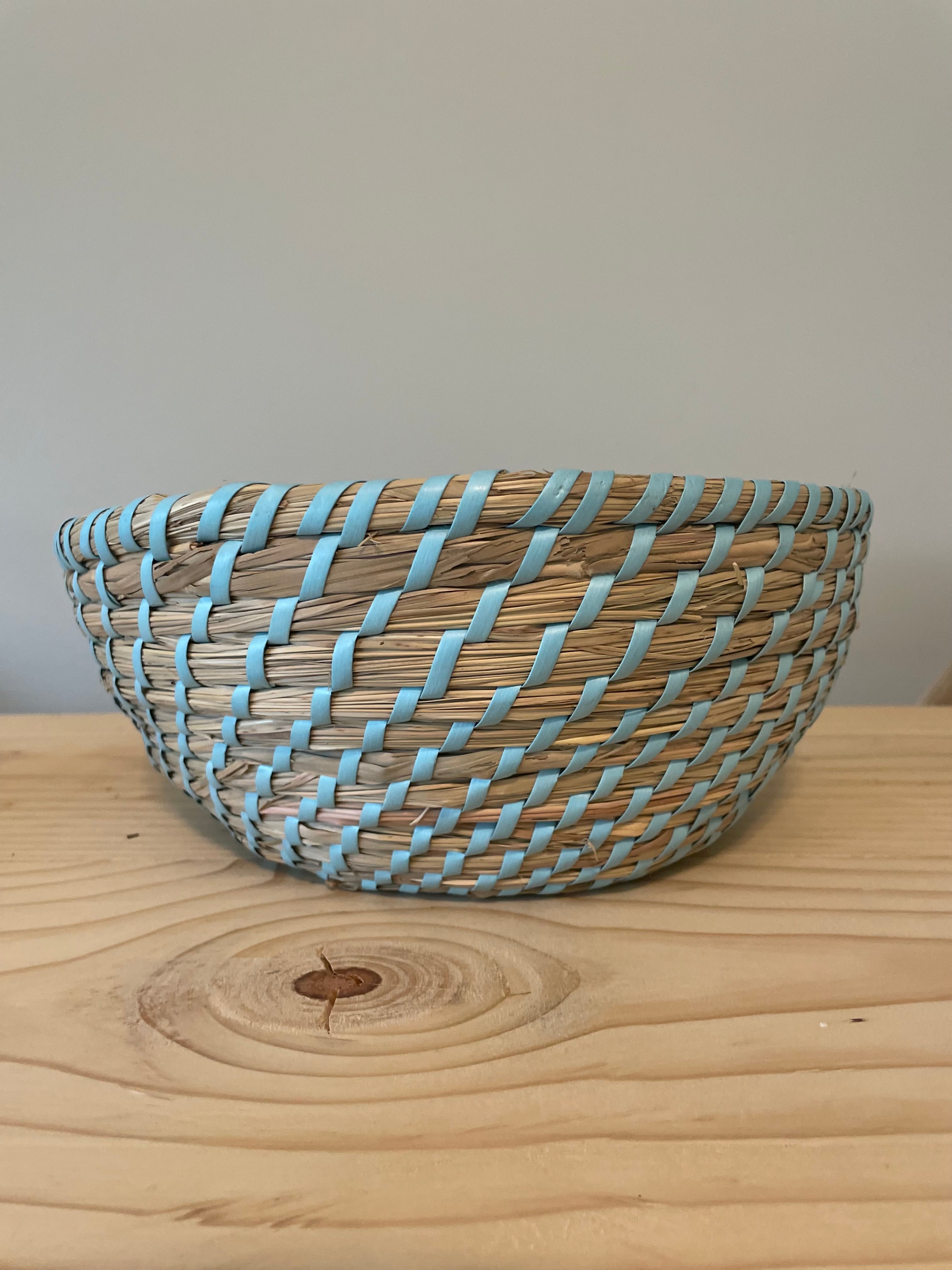 Wicker woven basket with soft blues