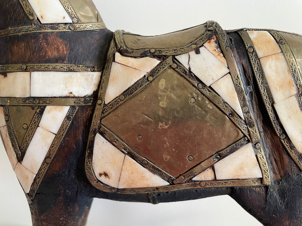 Vintage hand carved wood rocking horse