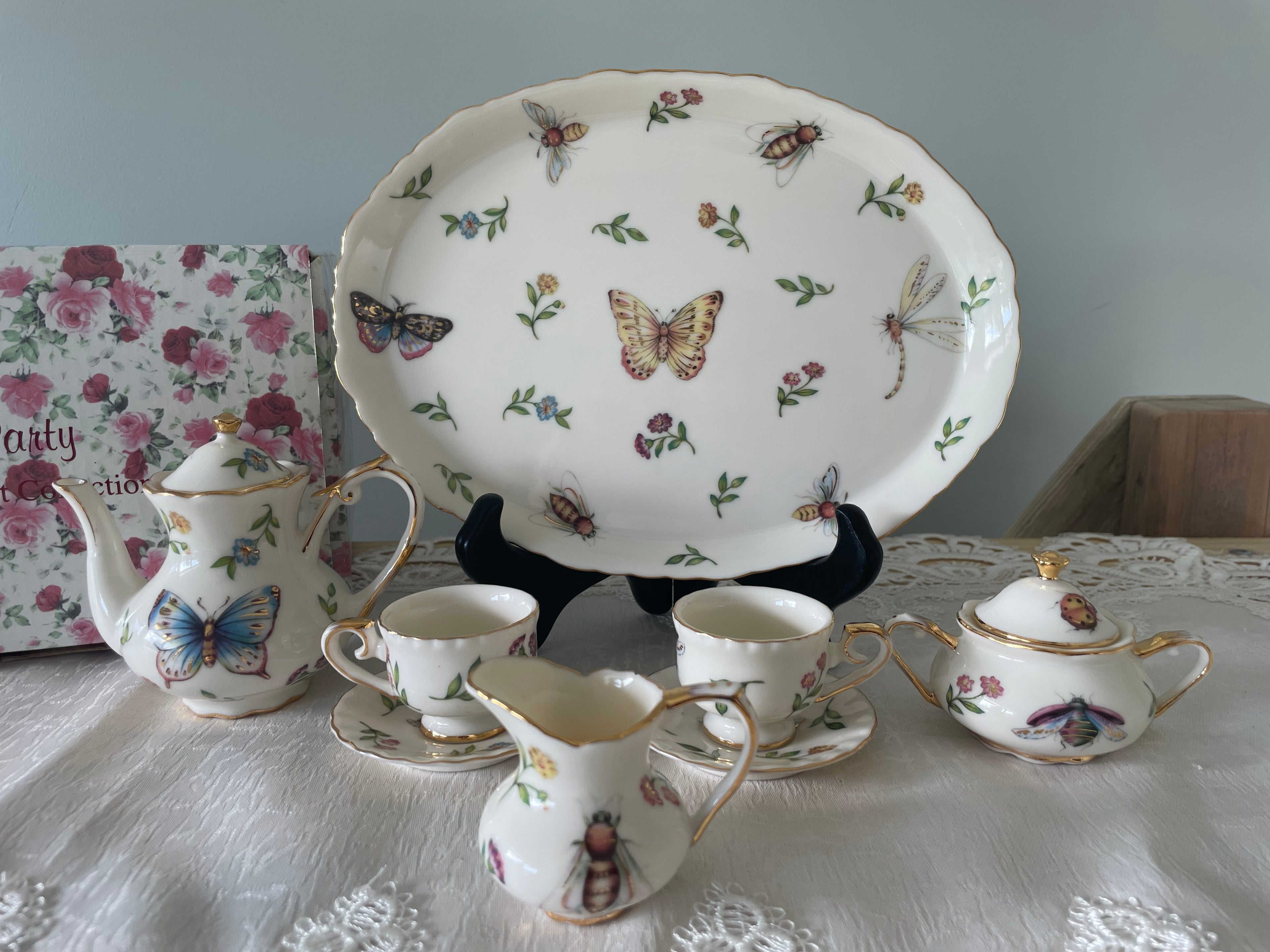 Adorable "Garden Tea Party" porcelain miniature tea set