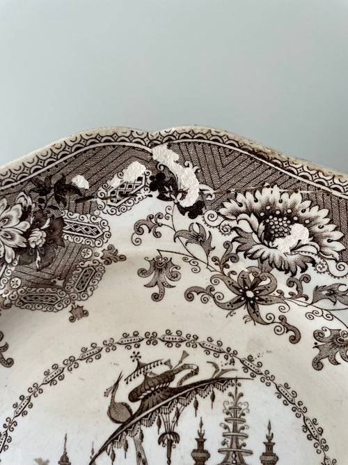 Antique English Staffordshire brown transferware plate