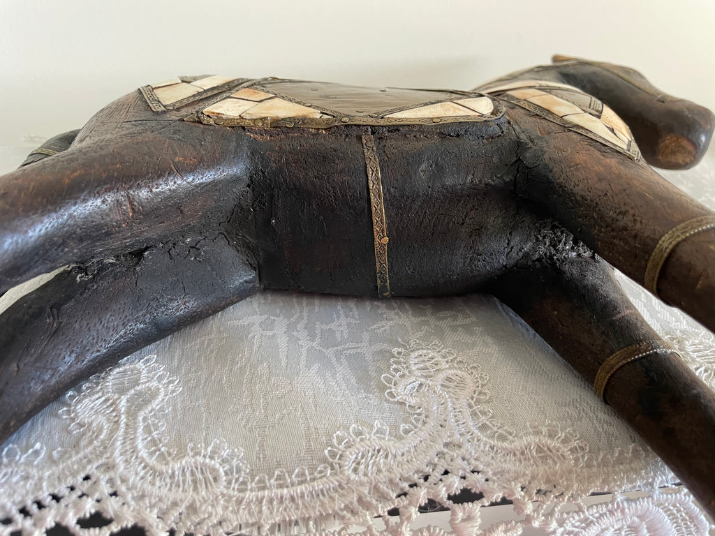 Vintage hand carved wood rocking horse
