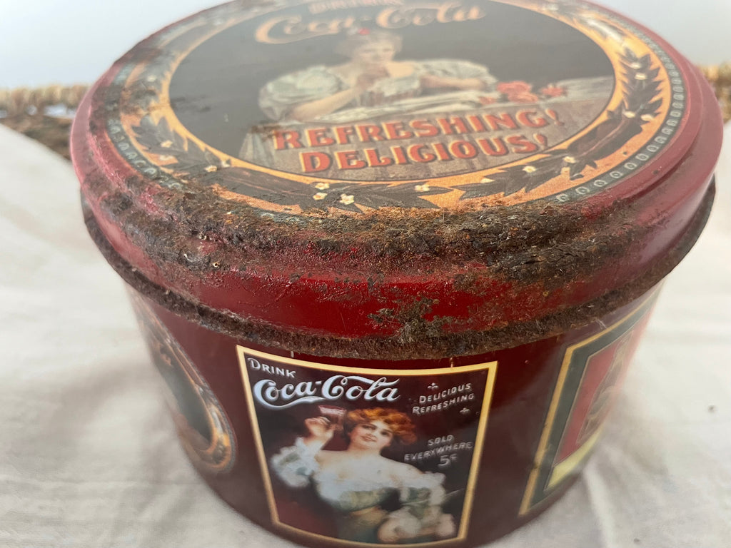 Mid 1980s Coca-Cola decorative round tin