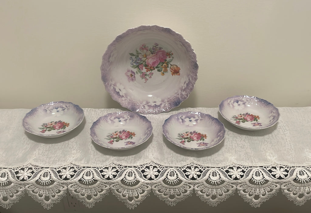 Bavaria 5-piece set Porcelain Floral Luster Serving & Berry Bowls