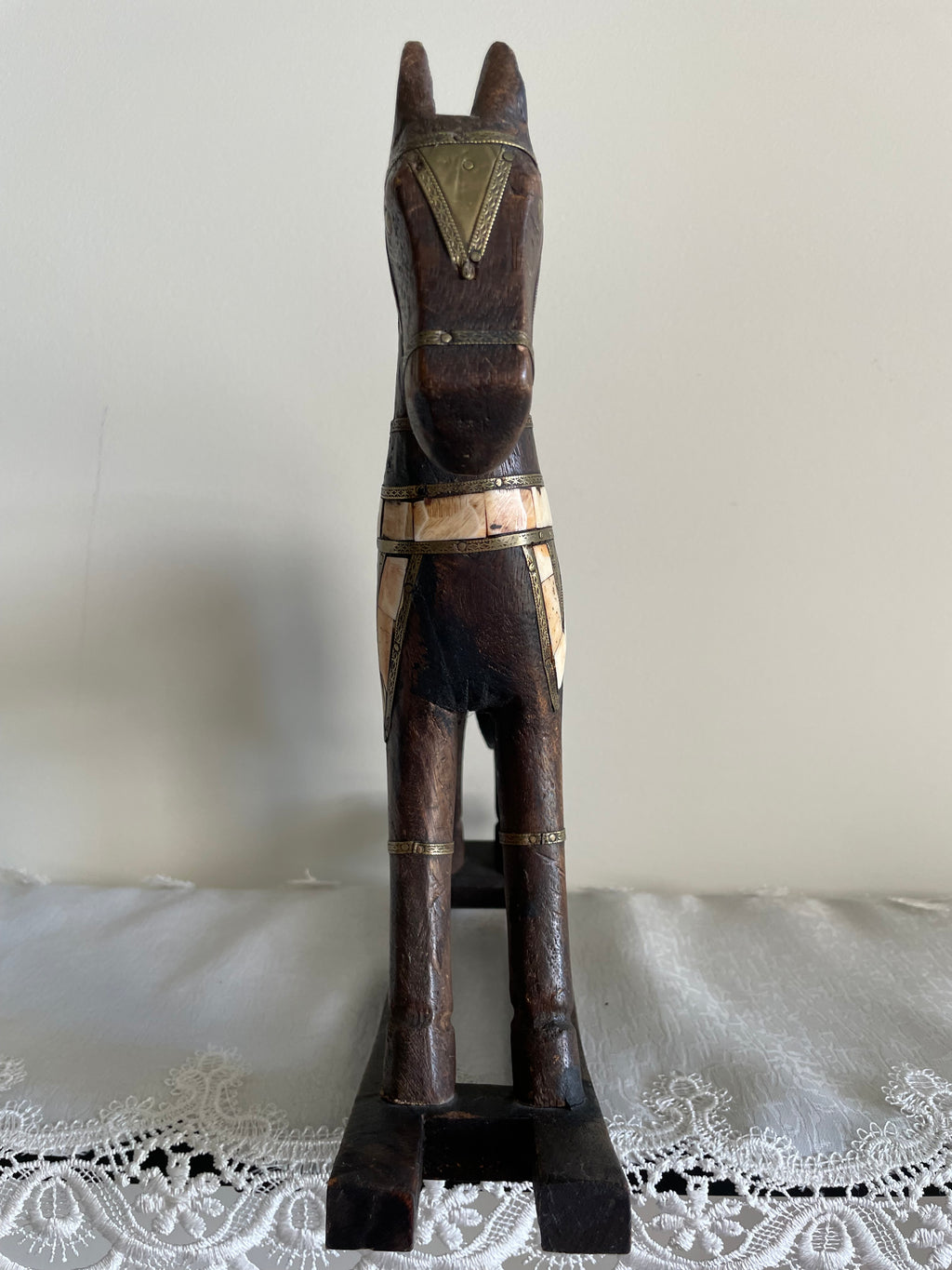 Vintage hand carved wood rocking horse