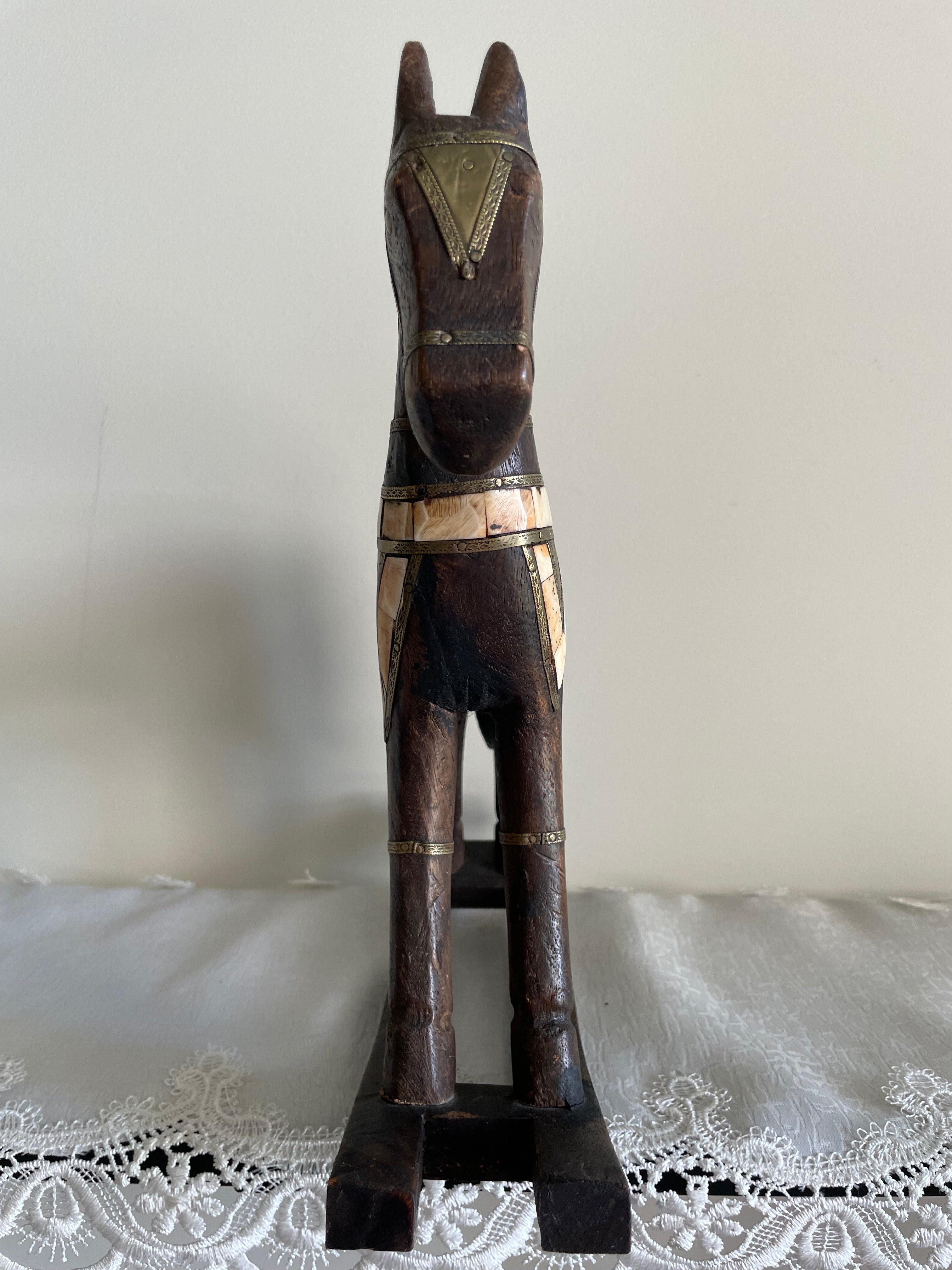 Vintage hand carved wood rocking horse