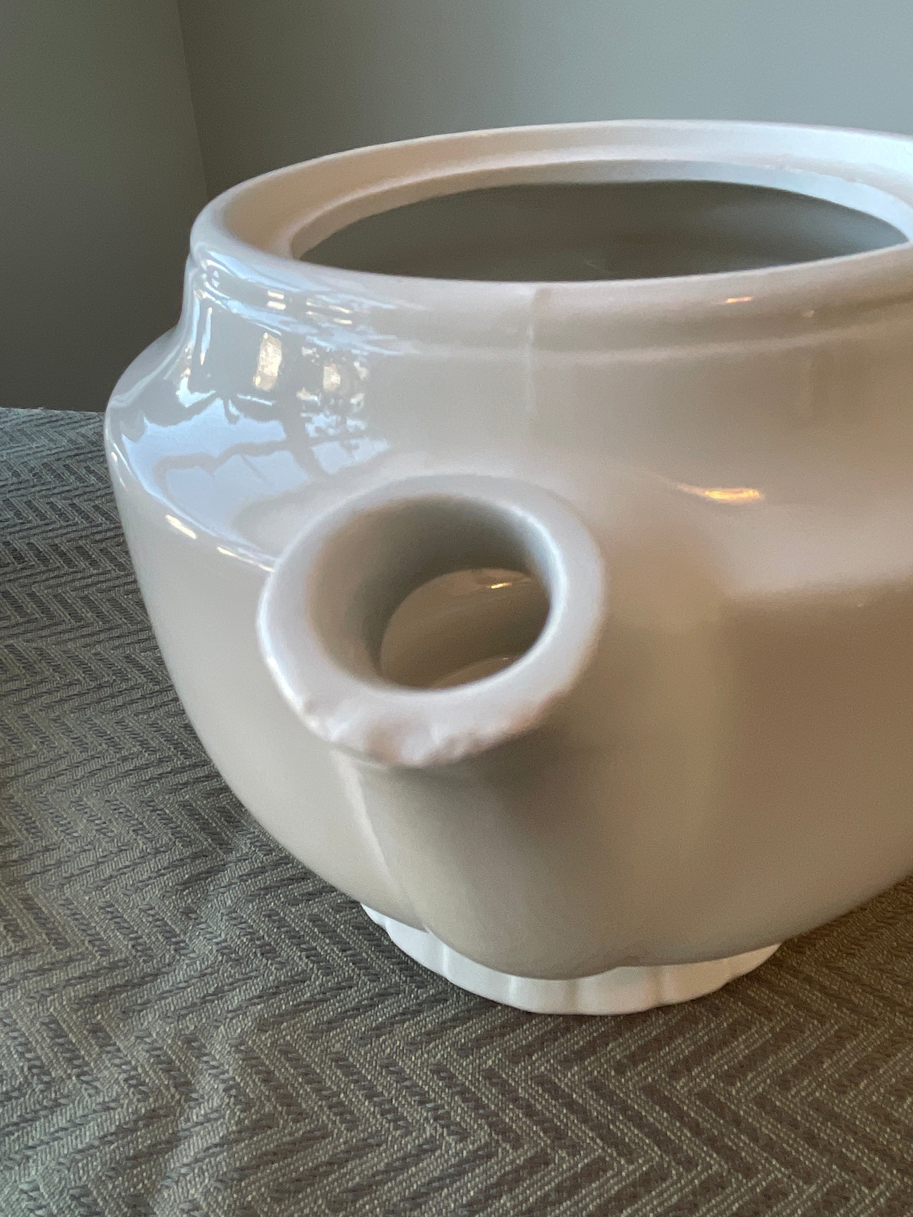 Vintage Porcelier vitreous teapot with embossed Hearth pattern