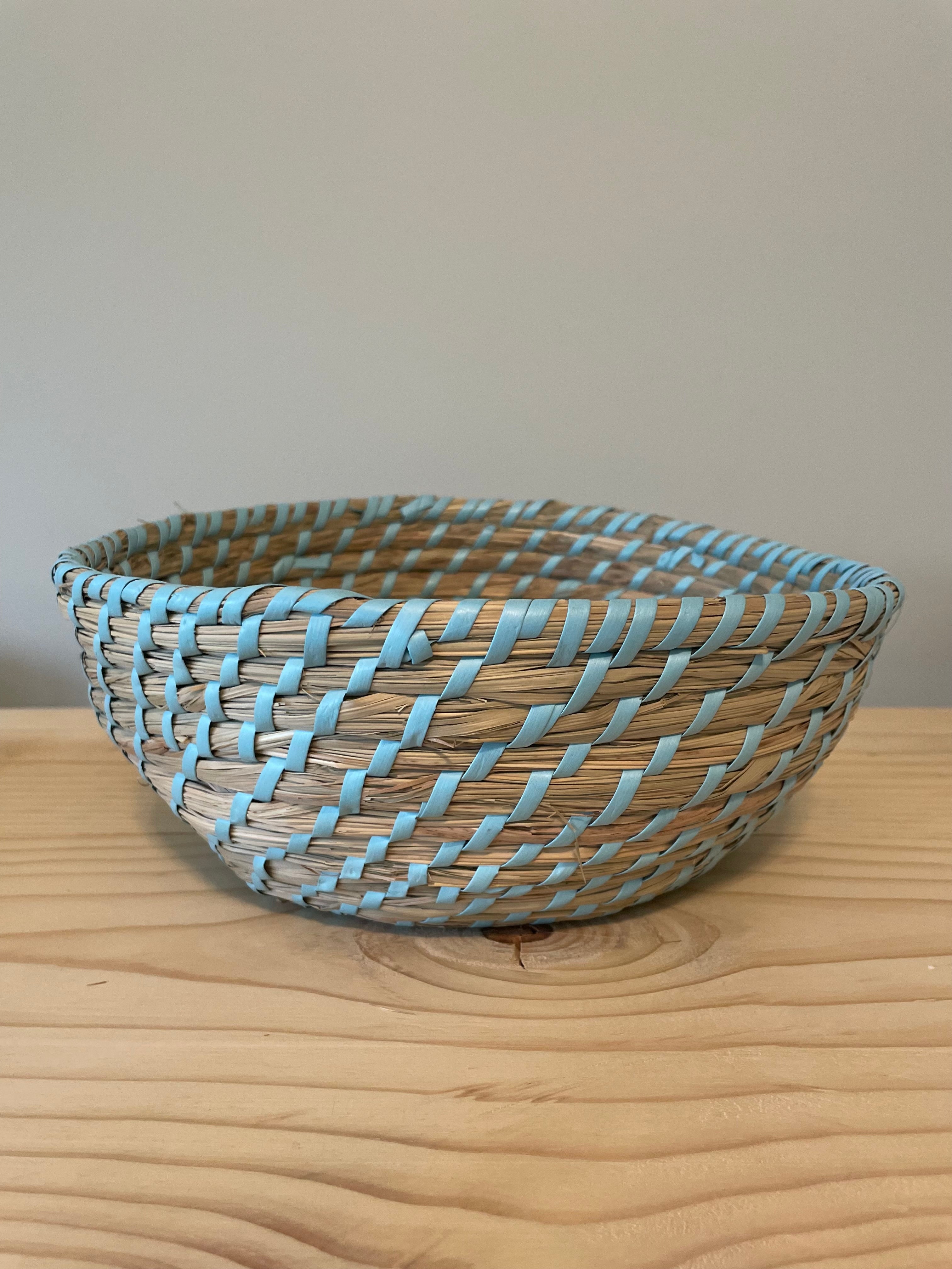 Wicker woven basket with soft blues
