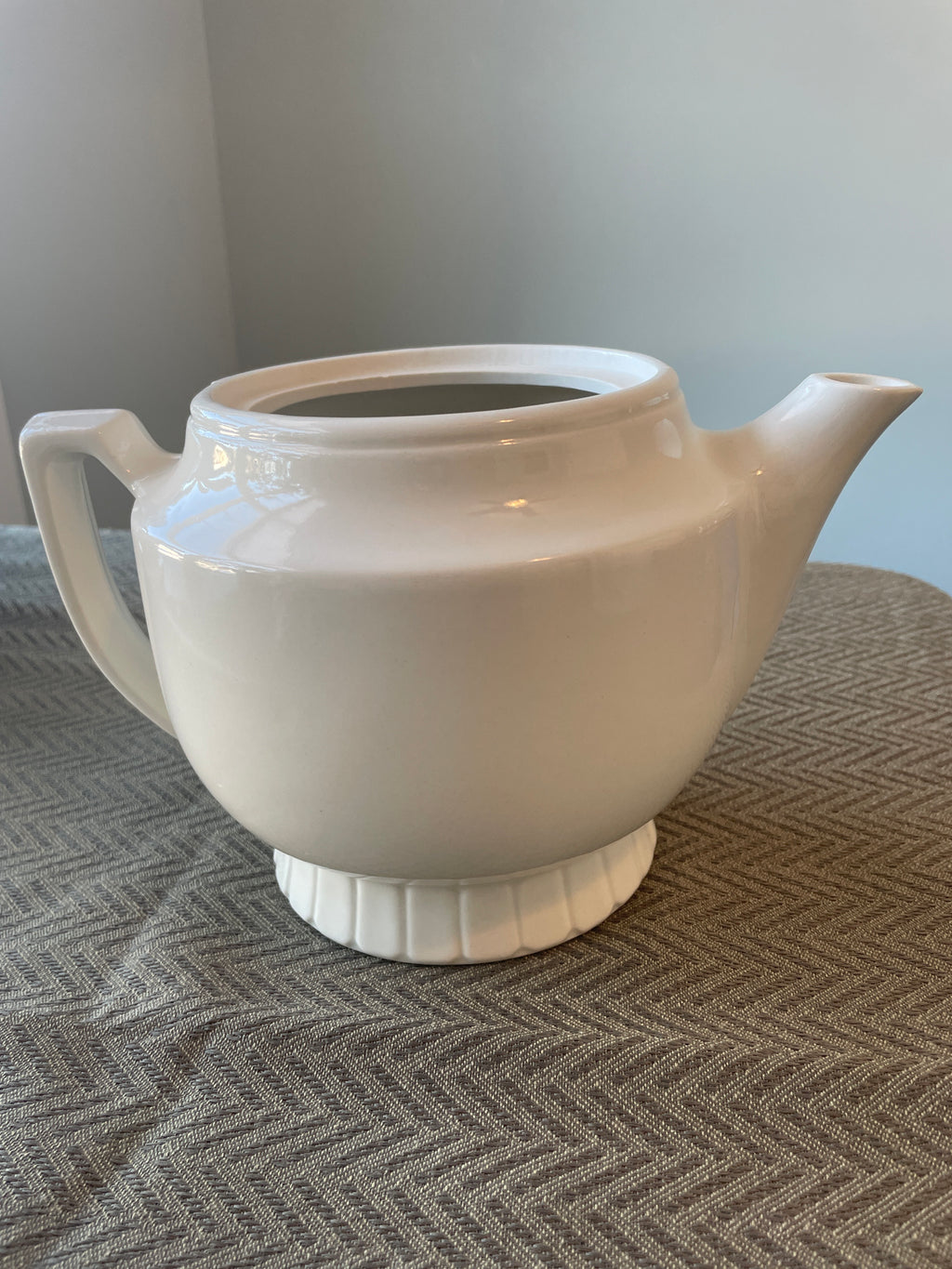 Vintage Porcelier vitreous teapot with embossed Hearth pattern
