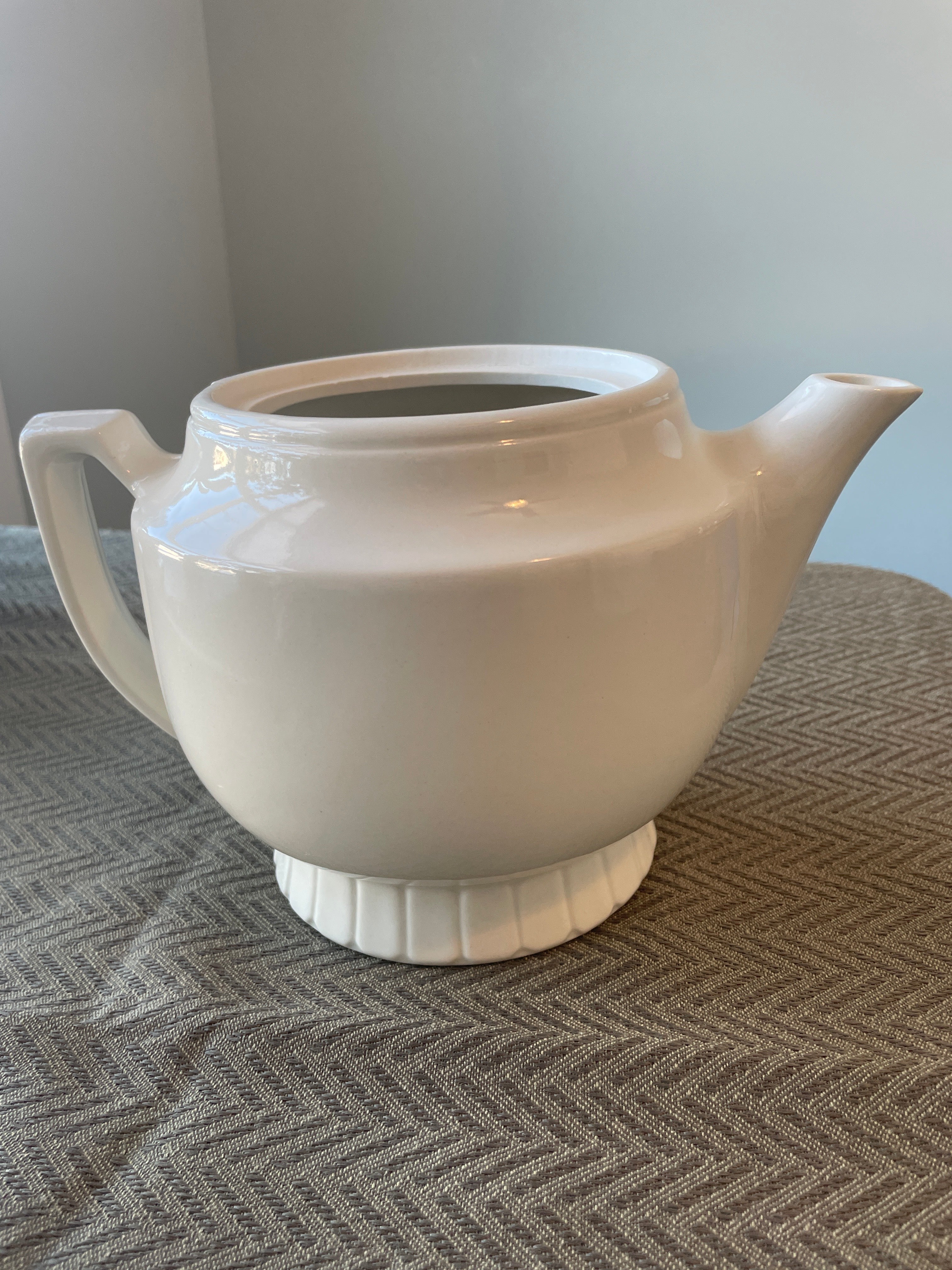 Vintage Porcelier vitreous teapot with embossed Hearth pattern