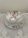 Vintage Noritake Azalea pattern mayo bowl with matching ladle and under plate