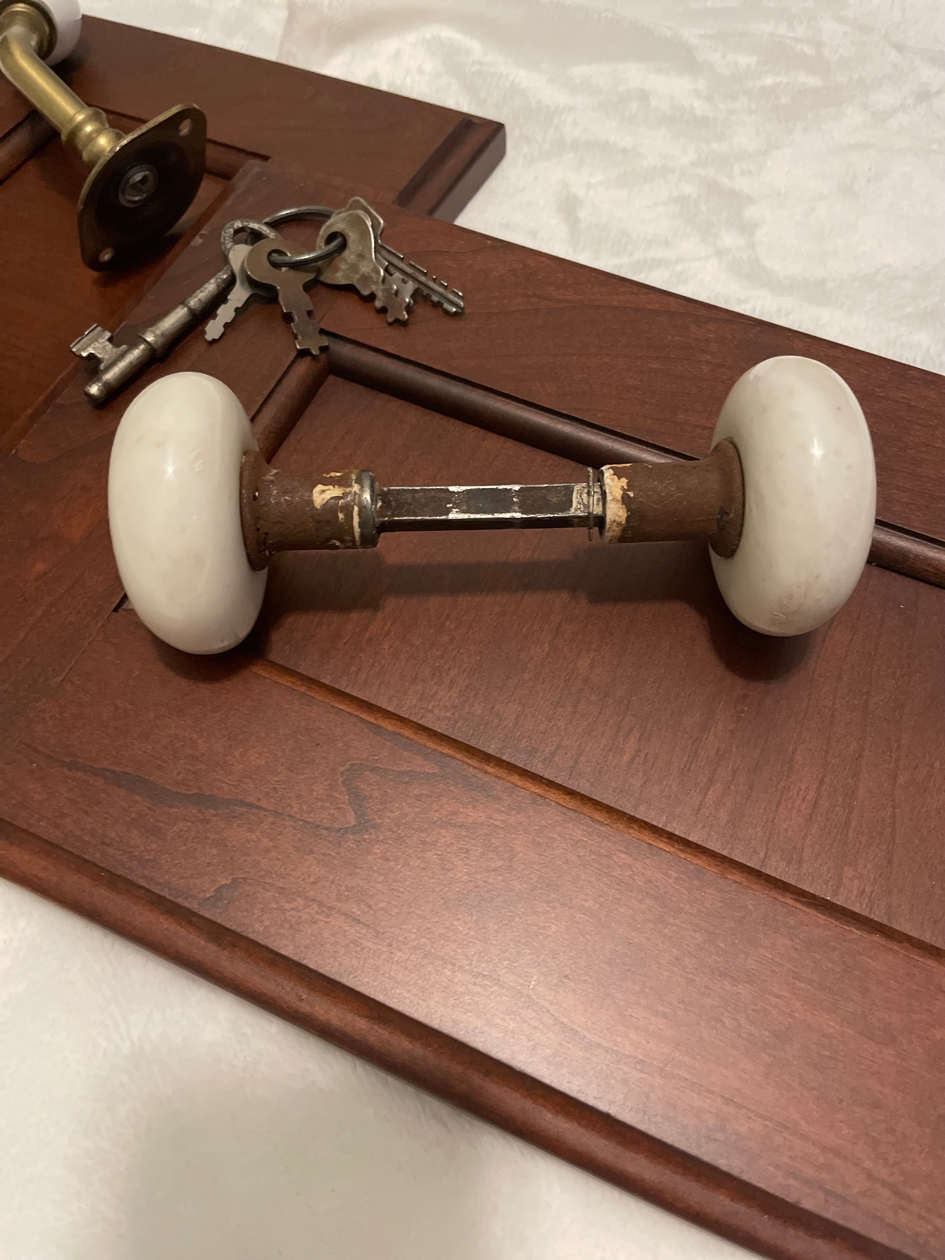 Victorian-era door knobs & wall hook
