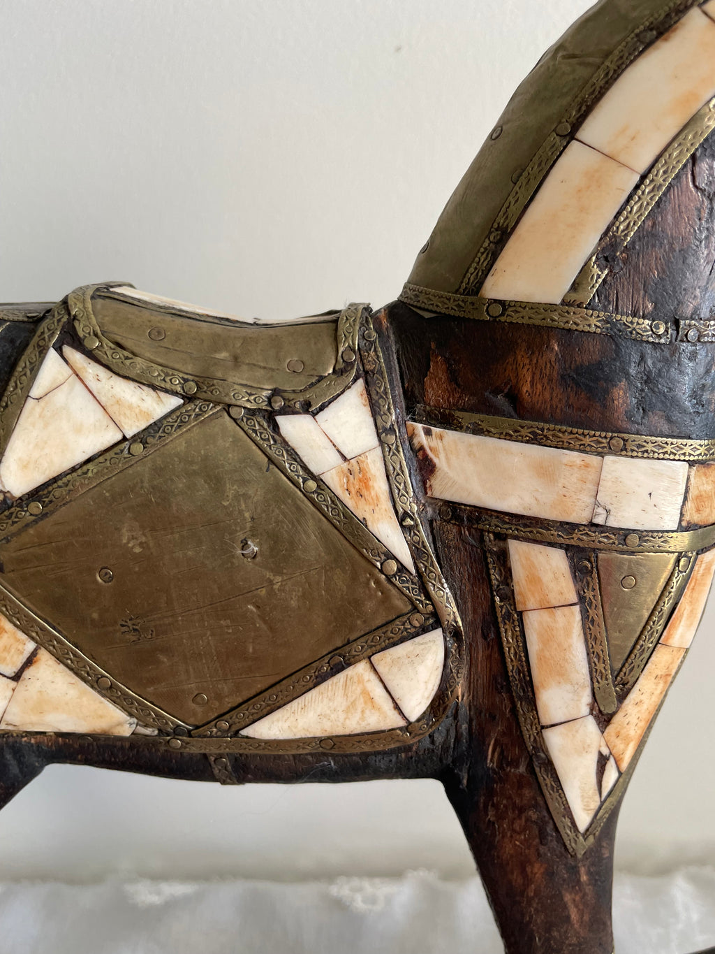 Vintage hand carved wood rocking horse