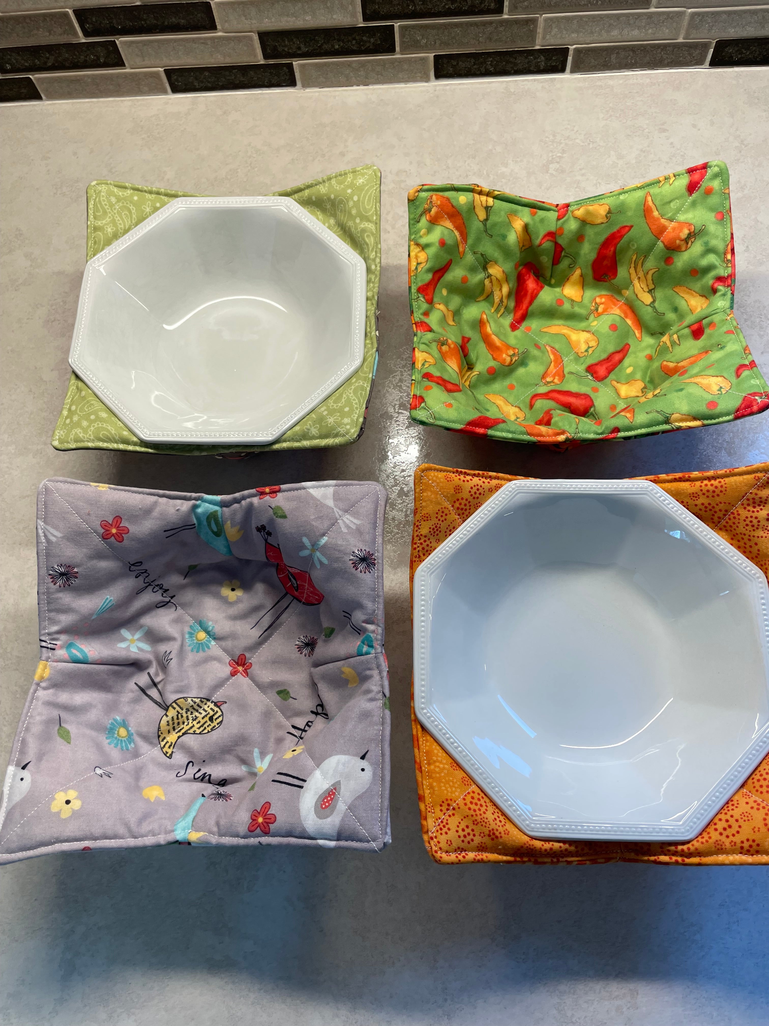 Handmade fabric bowl cozy - Set of 4