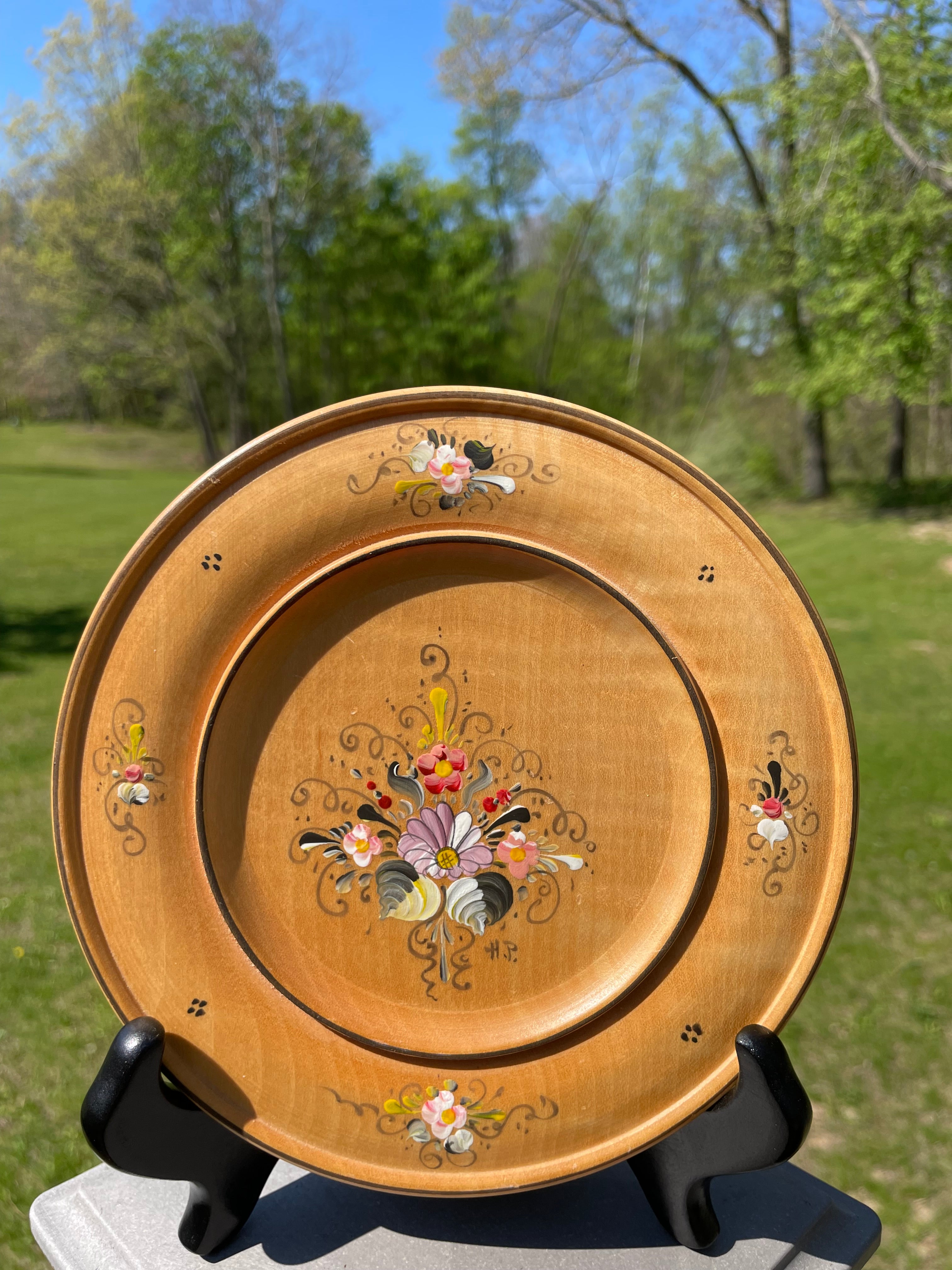 Vintage Austrian hand painted wooden plate