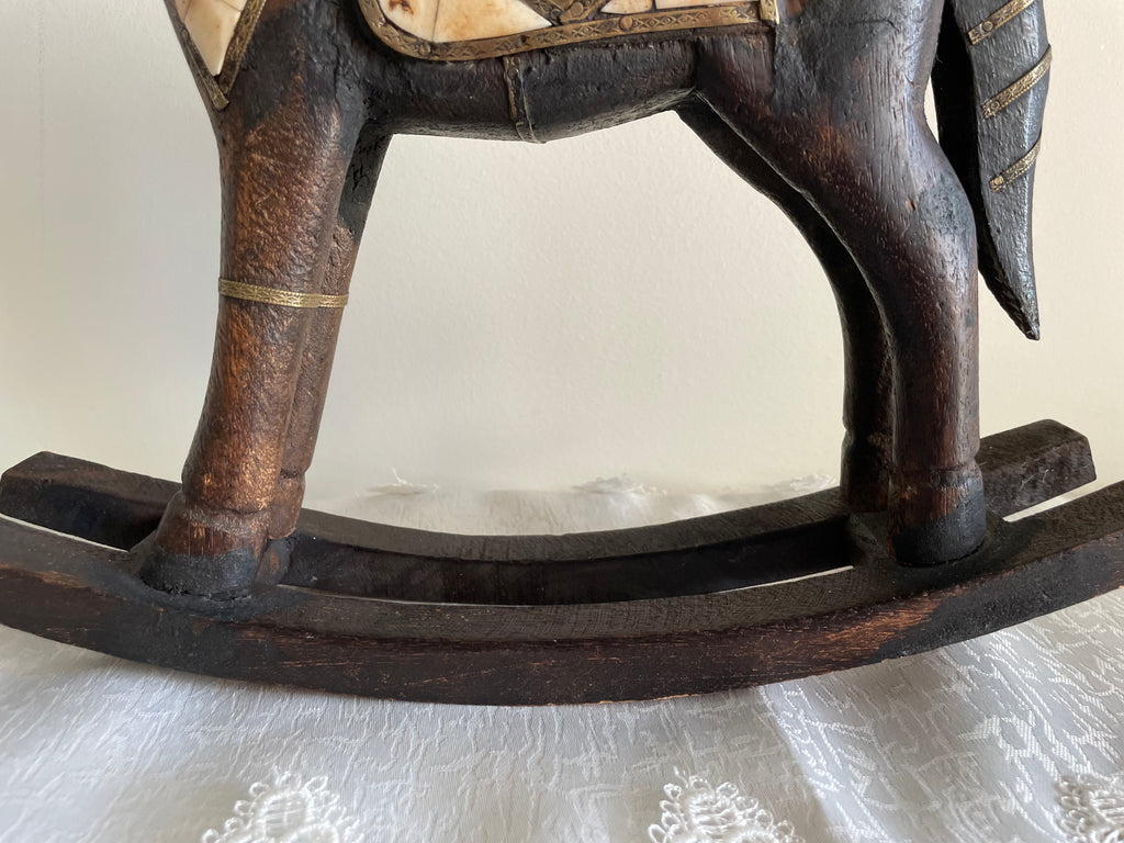 Vintage hand carved wood rocking horse